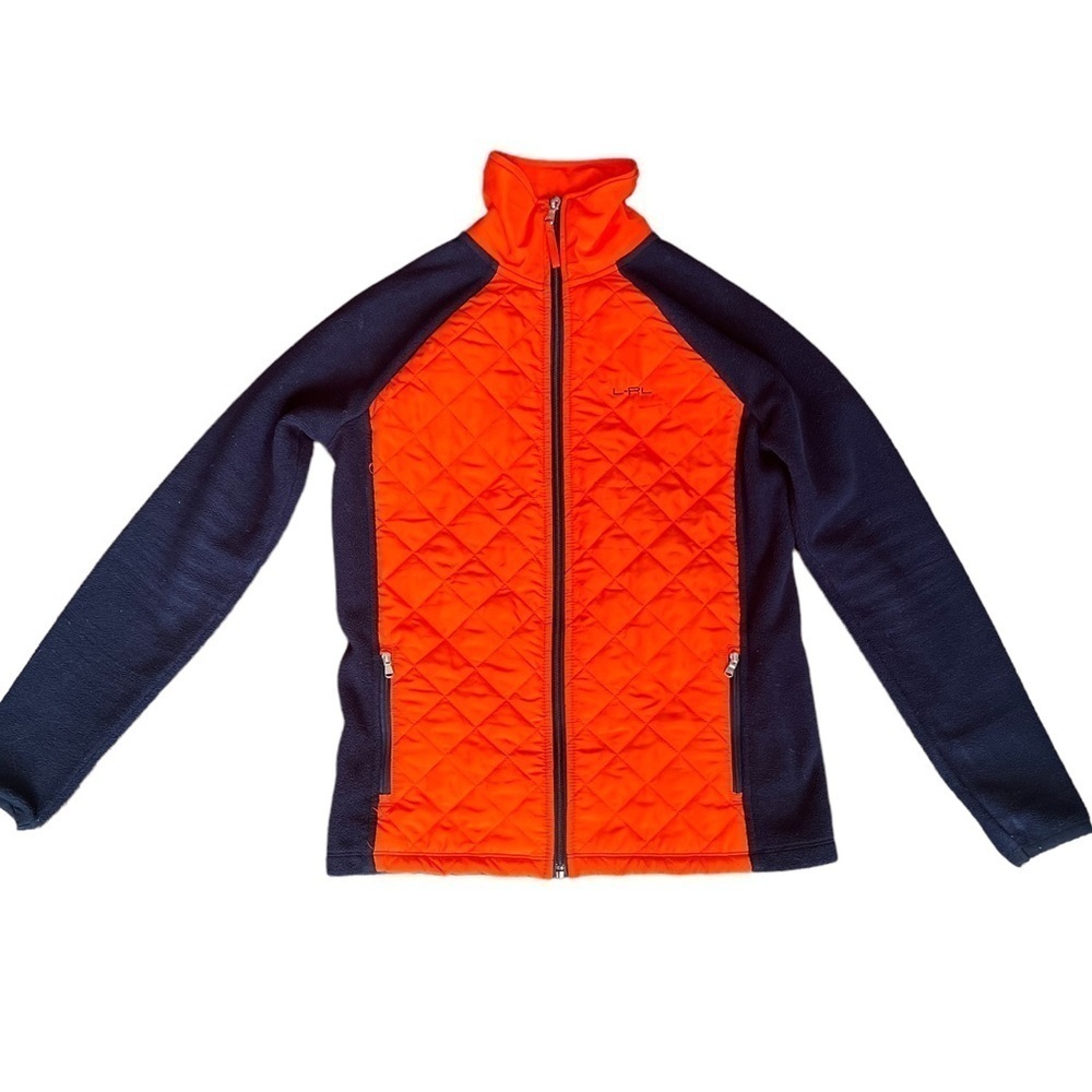 Ralph Lauren Jacket L-RL Women’s Small Active Orange Navy Quilted Fleece